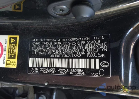 2016 Lexus Es 300H from USA, damaged, VIN JTHBW1GGXG2113693